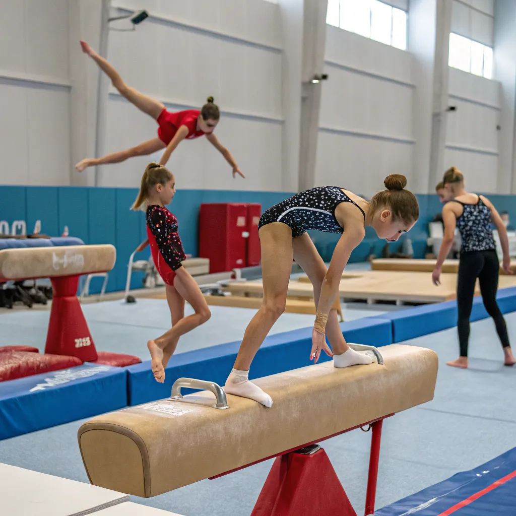 Young gymnasts practicing at DARVALENTHOS