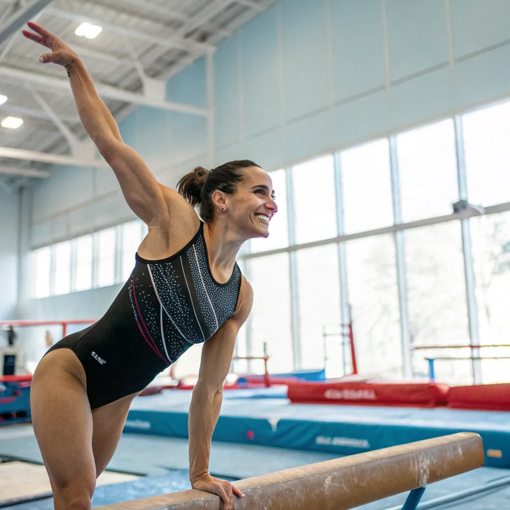 Smiling woman in a gymnastics gym
